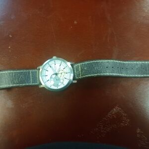 Nautica Silver Watch with Gray Leather Strap Vintage